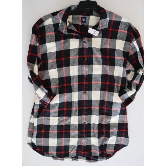 Gap IND1006 Women's Sz 2XL Red/Black/White Plaid Long Sleeve Shirt Dress $98 - Picture 5 of 8